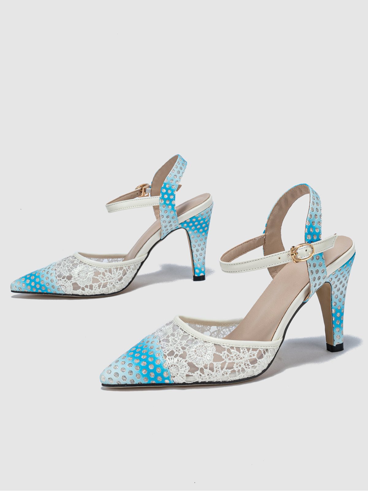 Elegant Floral Lace Ombre Chunky Heel Sandals