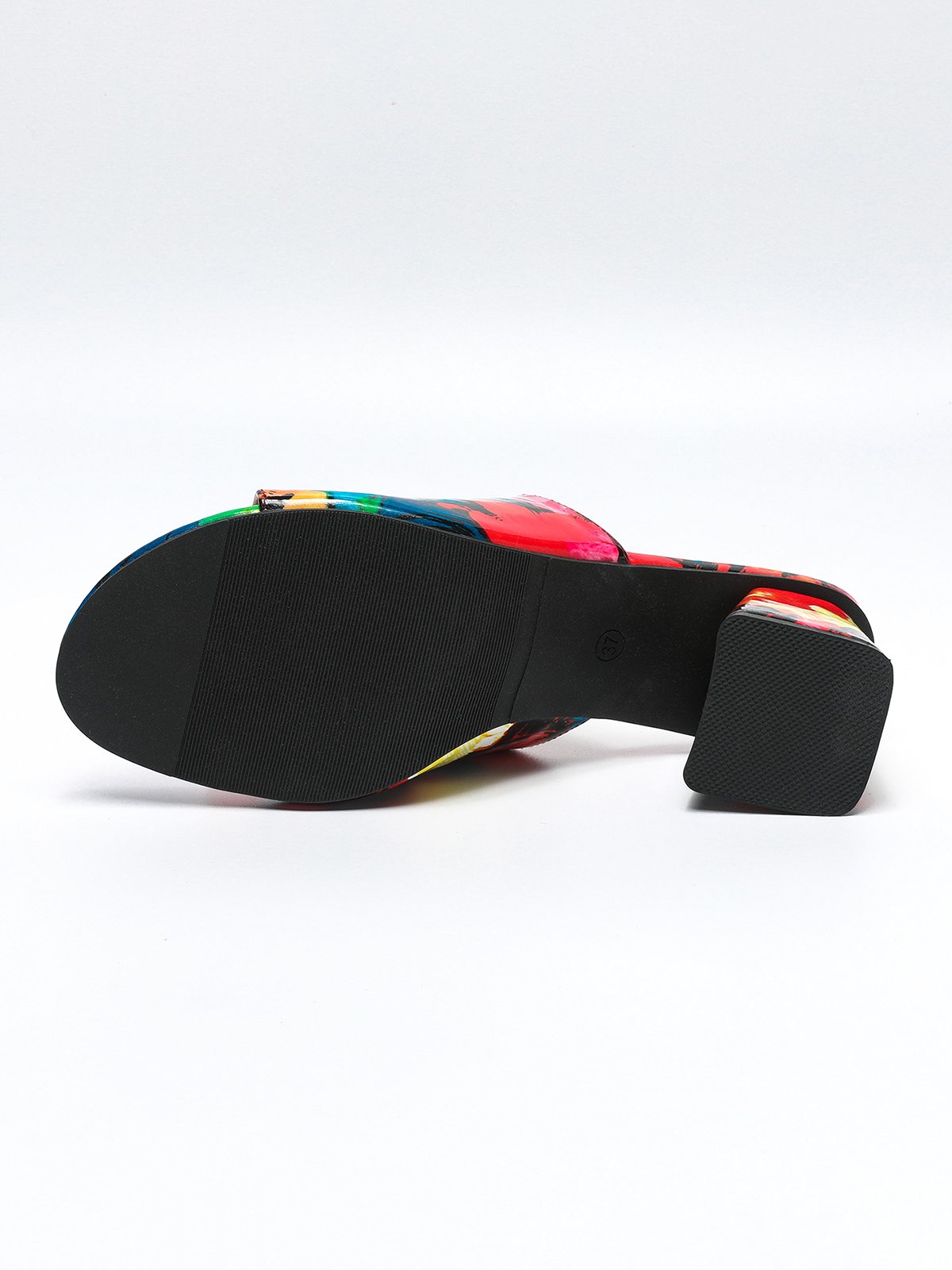 Multicolor Abstract Printed Block Heel Mule Sandals