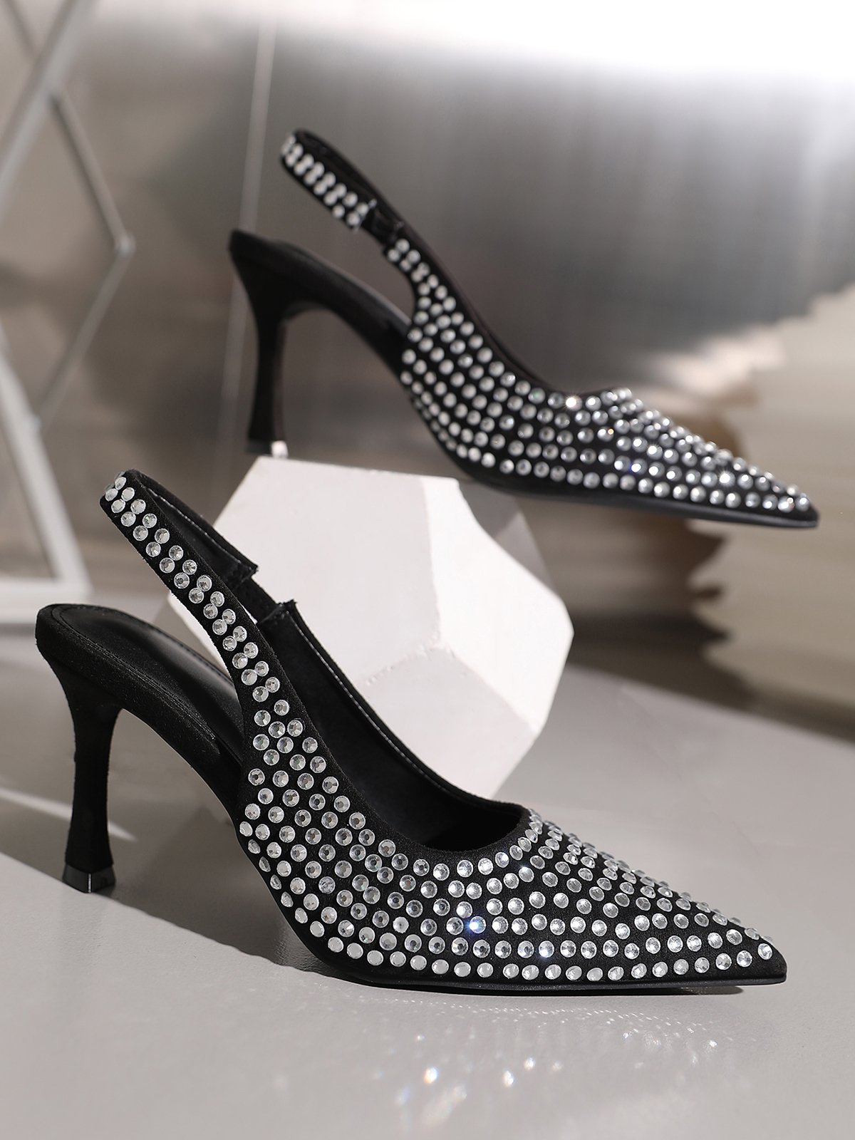 Sparkling Rhinestone Embellished Slingback Pumps