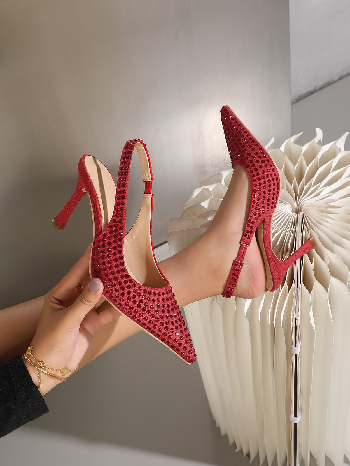 Sparkling Rhinestone Embellished Slingback Pumps