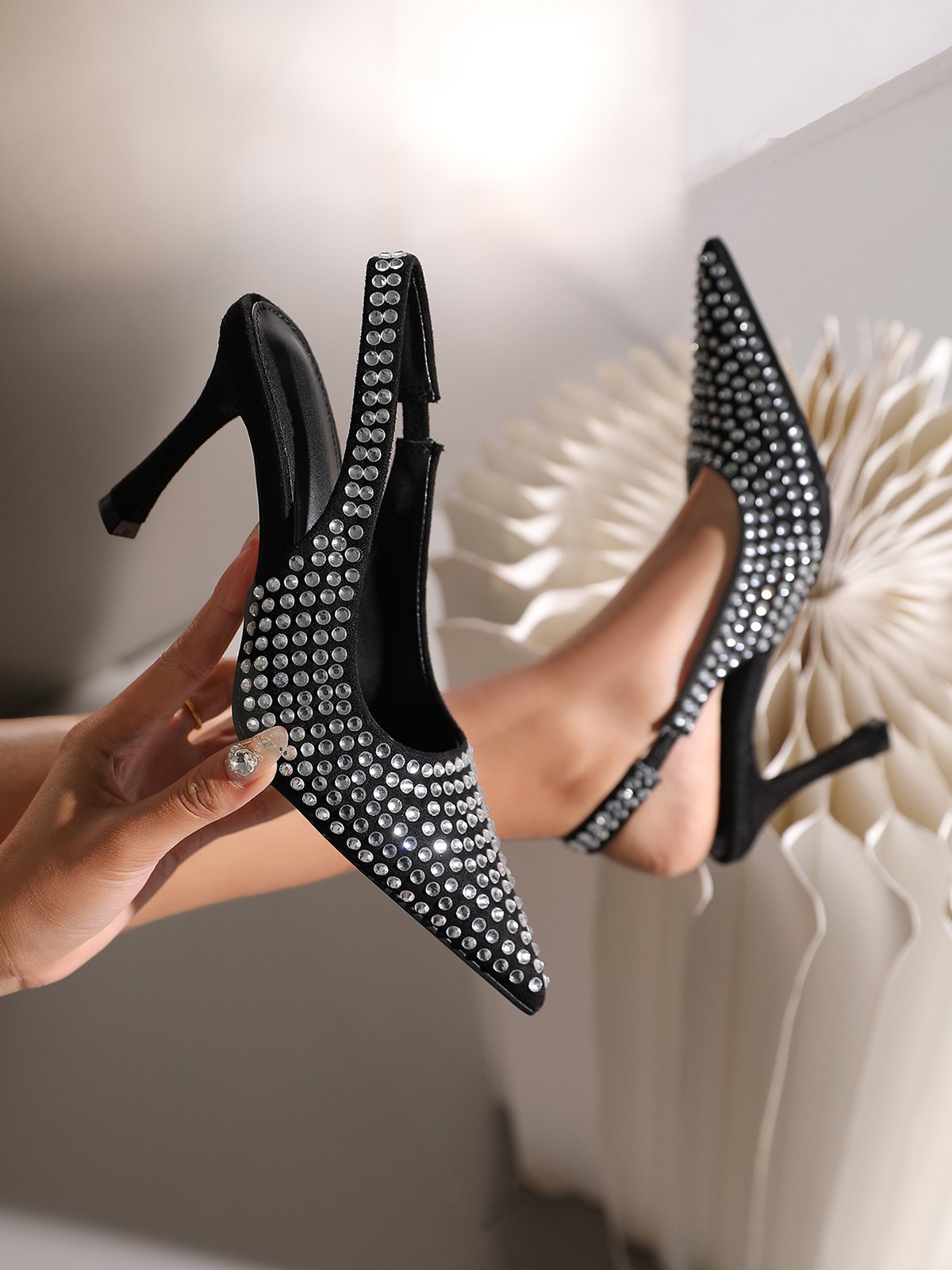 Sparkling Rhinestone Embellished Slingback Pumps