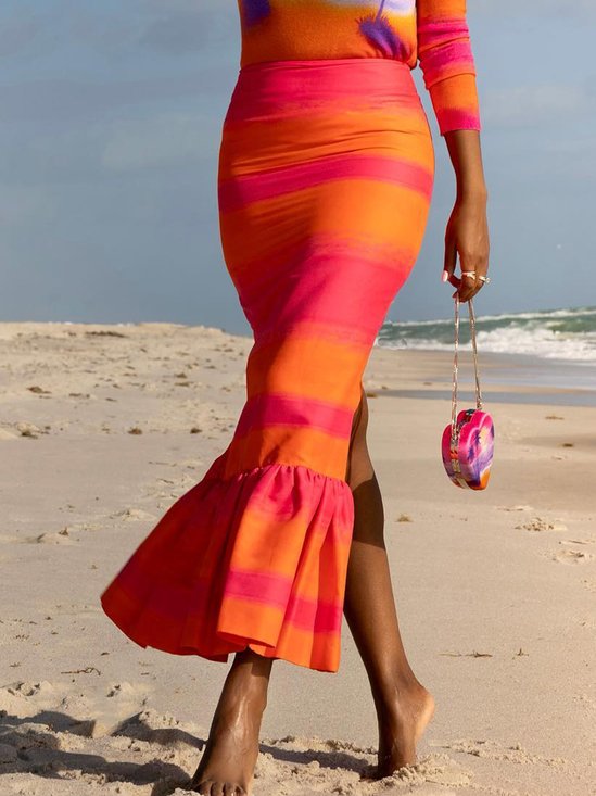Elegant Color Block Regular Fit Skirt
