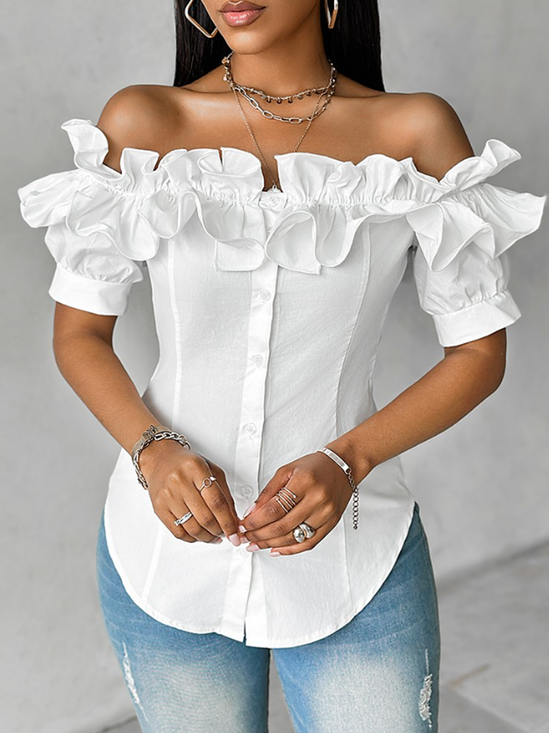 Regular Fit Elegant Plain Off The Shoulder Blouse
