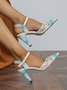 Elegant Floral Lace Ombre Chunky Heel Sandals
