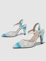 Elegant Floral Lace Ombre Chunky Heel Sandals