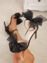 Mesh Bowknot Decor Stiletto Heel Ankle Strap Sandals