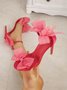 Mesh Bowknot Decor Stiletto Heel Ankle Strap Sandals