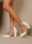 St. Patrick's Day Rhinestone Strappy Chunky Heel Hollow Pumps with Back Zip