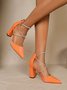 St. Patrick's Day Rhinestone Strappy Chunky Heel Hollow Pumps with Back Zip