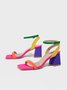 Multicolor Square Toe Ankle Strap Block Heel Sandals