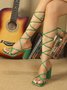 Minimalist Tie Knot Leg Design Chunky Heeled Thong Sandals