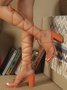 Minimalist Tie Knot Leg Design Chunky Heeled Thong Sandals