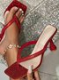 Glamorous Rhinestone Glitter Sculptural Heeled Thong Sandals