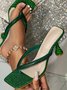 Glamorous Rhinestone Glitter Sculptural Heeled Thong Sandals