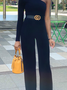 Plain One Shoulder Elegant Jumpsuit With No