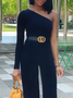 Plain One Shoulder Elegant Jumpsuit With No