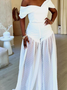 Elegant Plain Regular Fit Cold Shoulder Jumpsuit With No