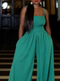 Spaghetti Regular Fit Plain Vacation Jumpsuit With No