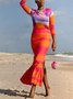 Elegant Color Block Regular Fit Skirt