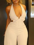 V Neck Vacation Jumpsuit With No