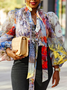 Floral Regular Fit Lotus Leaf Collar Elegant Shirt