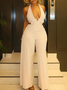 V Neck Vacation Jumpsuit With No
