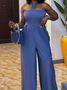 Halter Plain Regular Fit Elegant Jumpsuit With No