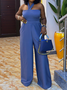 Halter Plain Regular Fit Elegant Jumpsuit With No
