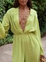 Deep V Neck Party Loose Plain Jumpsuit With No