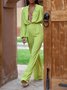 Deep V Neck Party Loose Plain Jumpsuit With No