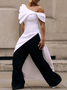 Asymmetrical Loose Plain Elegant Jumpsuit With No