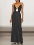 Deep V-neck decorated flower suspender backless dress