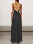 Deep V-neck decorated flower suspender backless dress