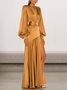 Deep V-shoulder decorative tassel hem with slit elegant long dress