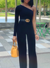 Plain One Shoulder Elegant Jumpsuit With No