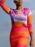 Crew Neck Vacation Color Block T-Shirt