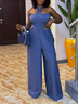 Halter Plain Regular Fit Elegant Jumpsuit With No